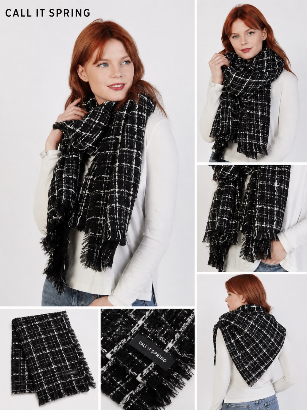 Call It Spring Women’s Blanket Black and White Checkered Scarf 200cm X 100cm
